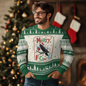 Funny Xmas Santa Raven Ugly Christmas Sweater Merry F Caw F Joke Gift TS12 Beige Green Print Your Wear