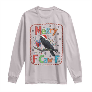 Funny Christmas Santa Raven Long Sleeve Shirt Merry F Caw F Joke Gift TS12 Ice Gray Print Your Wear