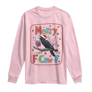 Funny Christmas Santa Raven Long Sleeve Shirt Merry F Caw F Joke Gift TS12 Light Pink Print Your Wear