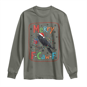 Funny Christmas Santa Raven Long Sleeve Shirt Merry F Caw F Joke Gift TS12 Military Green Print Your Wear