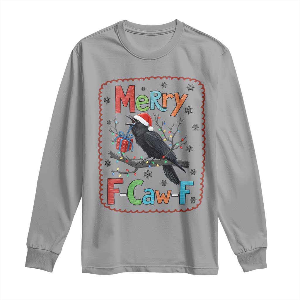 Funny Christmas Santa Raven Long Sleeve Shirt Merry F Caw F Joke Gift TS12 Sport Gray Print Your Wear