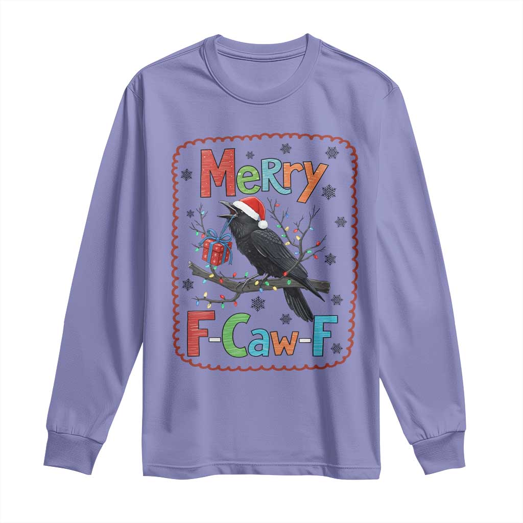 Funny Christmas Santa Raven Long Sleeve Shirt Merry F Caw F Joke Gift TS12 Violet Print Your Wear