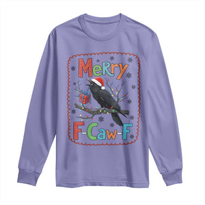 Funny Christmas Santa Raven Long Sleeve Shirt Merry F Caw F Joke Gift TS12 Violet Print Your Wear
