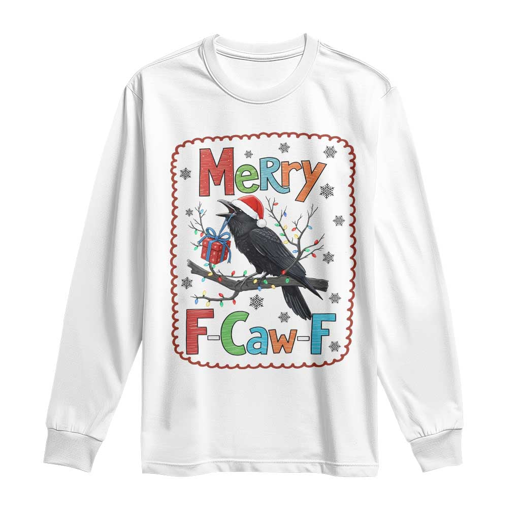 Funny Christmas Santa Raven Long Sleeve Shirt Merry F Caw F Joke Gift TS12 White Print Your Wear