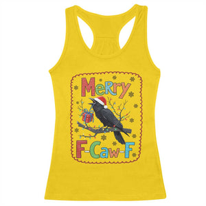 Funny Christmas Santa Raven Racerback Tank Top Merry F Caw F Joke Gift - Print Your Wear