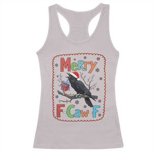 Funny Christmas Santa Raven Racerback Tank Top Merry F Caw F Joke Gift - Print Your Wear