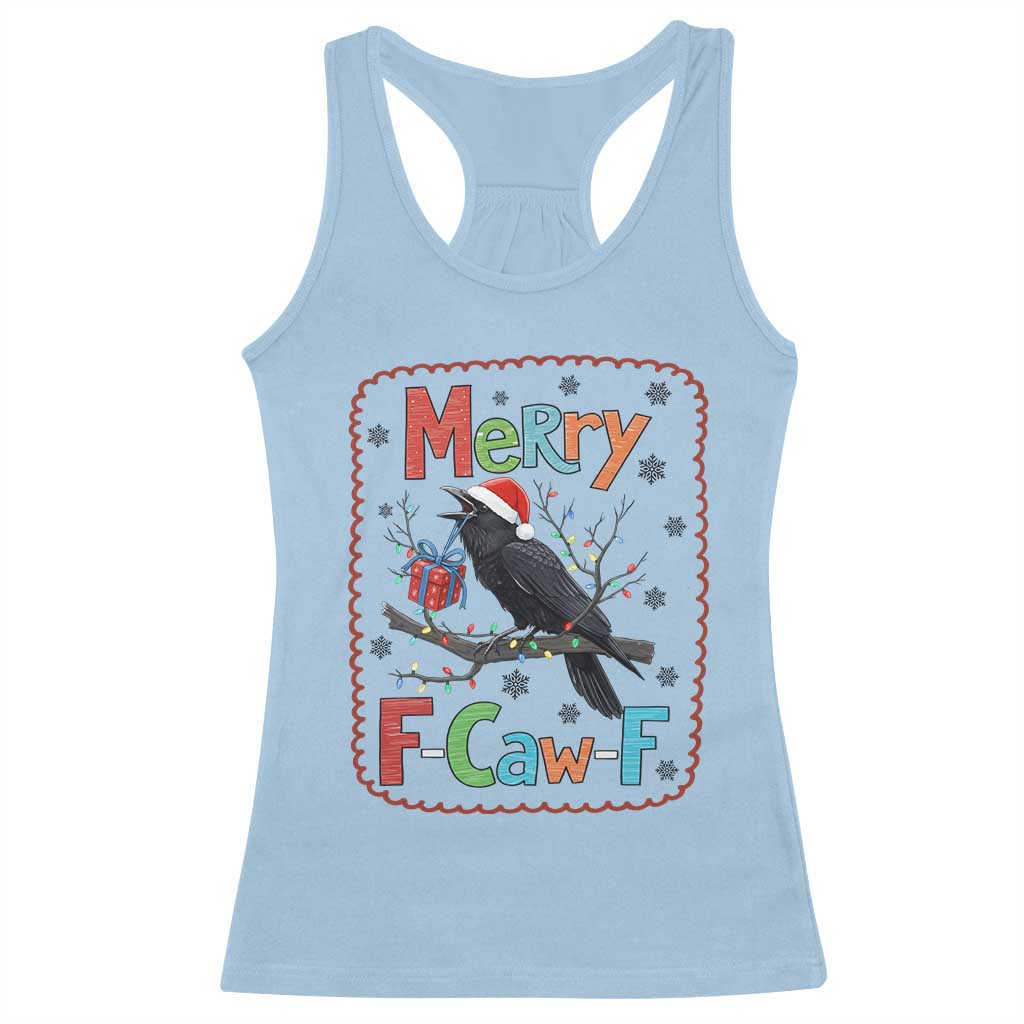 Funny Christmas Santa Raven Racerback Tank Top Merry F Caw F Joke Gift TS12 Light Blue Print Your Wear