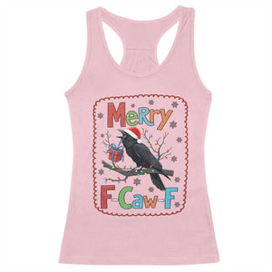 Funny Christmas Santa Raven Racerback Tank Top Merry F Caw F Joke Gift - Print Your Wear