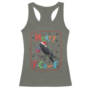 Funny Christmas Santa Raven Racerback Tank Top Merry F Caw F Joke Gift - Print Your Wear