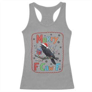 Funny Christmas Santa Raven Racerback Tank Top Merry F Caw F Joke Gift - Print Your Wear