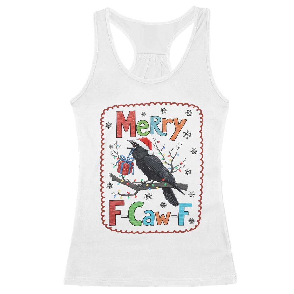 Funny Christmas Santa Raven Racerback Tank Top Merry F Caw F Joke Gift - Print Your Wear