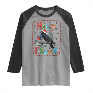Funny Christmas Santa Raven Raglan Shirt Merry F Caw F Joke Gift - Print Your Wear