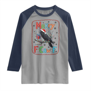 Funny Christmas Santa Raven Raglan Shirt Merry F Caw F Joke Gift TS12 Sport Gray Navy Print Your Wear