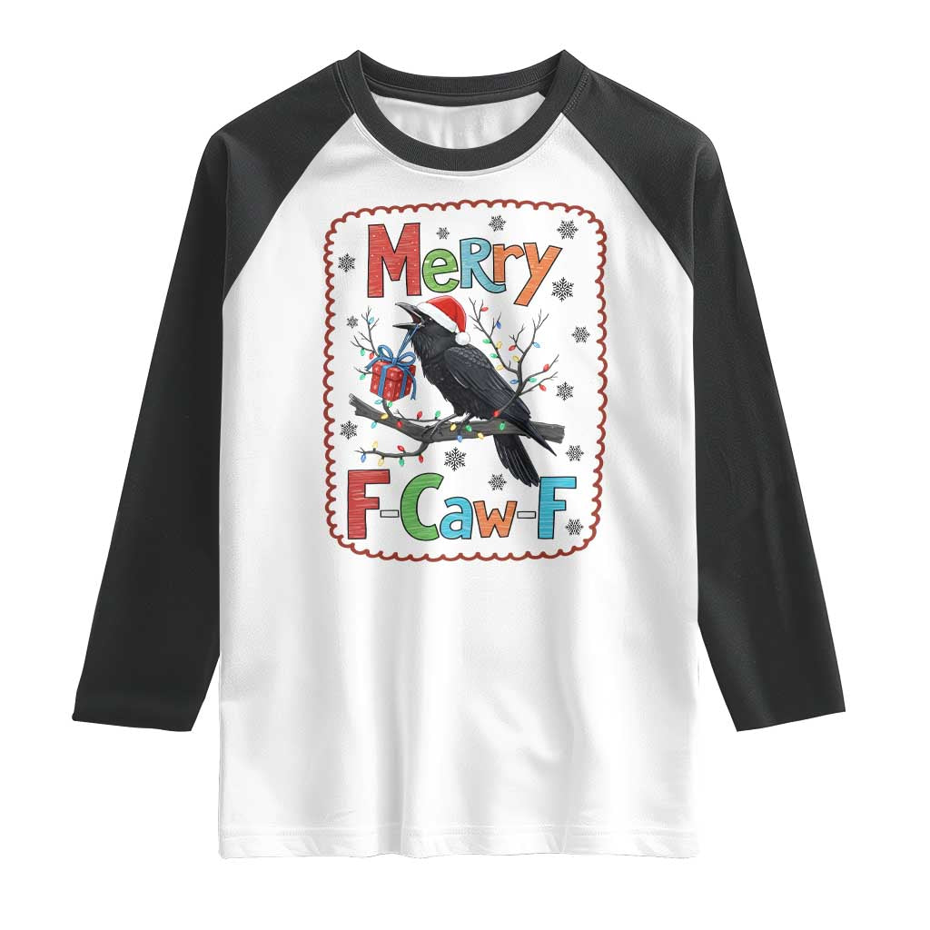 Funny Christmas Santa Raven Raglan Shirt Merry F Caw F Joke Gift TS12 White Black Print Your Wear