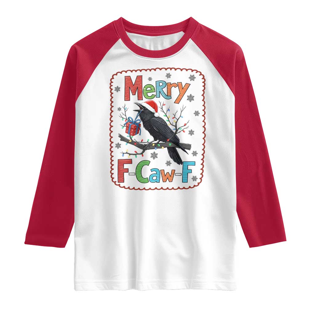 Funny Christmas Santa Raven Raglan Shirt Merry F Caw F Joke Gift TS12 White Red Print Your Wear