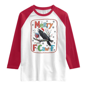 Funny Christmas Santa Raven Raglan Shirt Merry F Caw F Joke Gift - Print Your Wear
