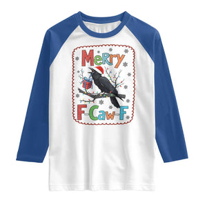 Funny Christmas Santa Raven Raglan Shirt Merry F Caw F Joke Gift TS12 White Royal Print Your Wear