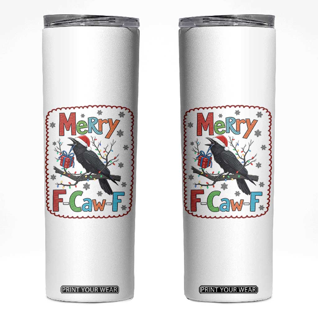Funny Christmas Santa Raven Skinny Tumbler Merry F Caw F Joke Gift - Print Your Wear
