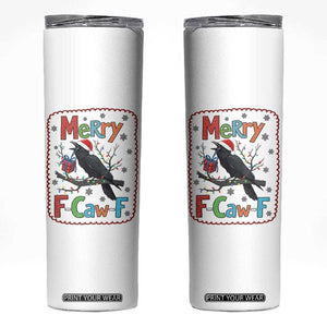 Funny Christmas Santa Raven Skinny Tumbler Merry F Caw F Joke Gift - Print Your Wear