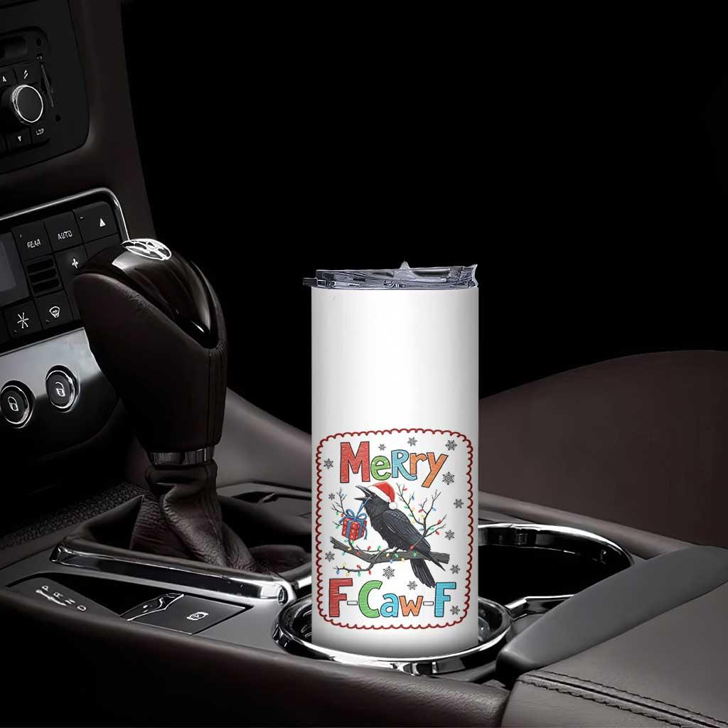 Funny Christmas Santa Raven Skinny Tumbler Merry F Caw F Joke Gift - Print Your Wear