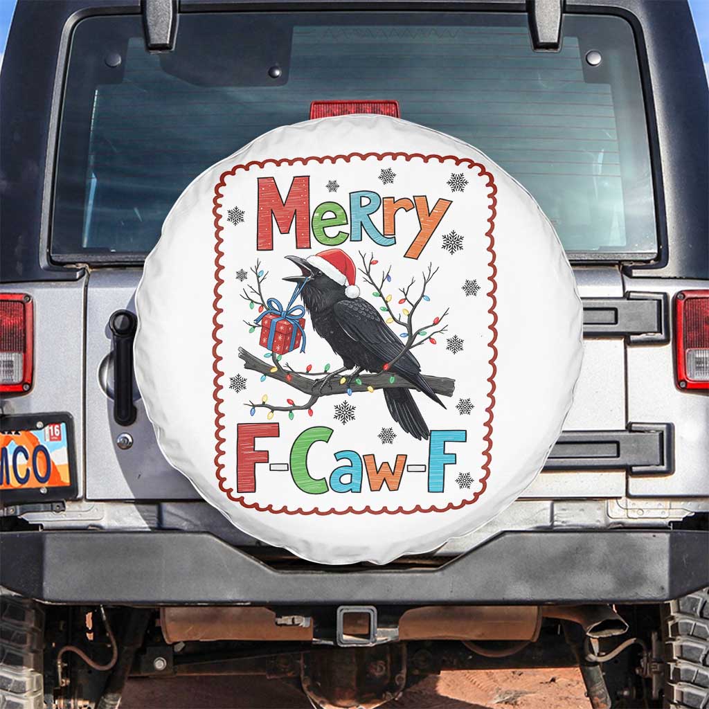 Funny Christmas Santa Raven Spare Tire Cover Merry F Caw F Joke Gift TS12 No hole White Print Your Wear