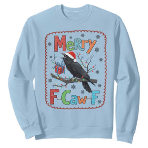 Funny Christmas Santa Raven Sweatshirt Merry F Caw F Joke Gift TS12 Light Blue Print Your Wear