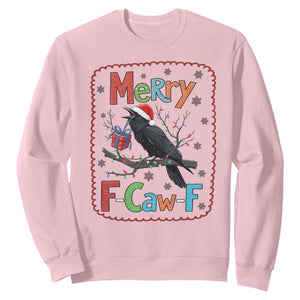 Funny Christmas Santa Raven Sweatshirt Merry F Caw F Joke Gift TS12 Light Pink Print Your Wear