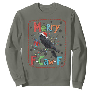 Funny Christmas Santa Raven Sweatshirt Merry F Caw F Joke Gift TS12 Military Green Print Your Wear