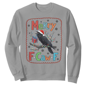 Funny Christmas Santa Raven Sweatshirt Merry F Caw F Joke Gift TS12 Sport Gray Print Your Wear