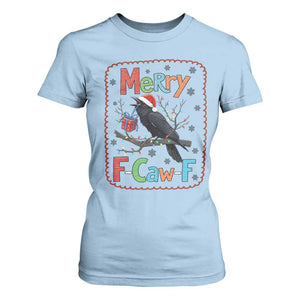 Funny Christmas Santa Raven T Shirt For Women Merry F Caw F Joke Gift TS12 Light Blue Print Your Wear