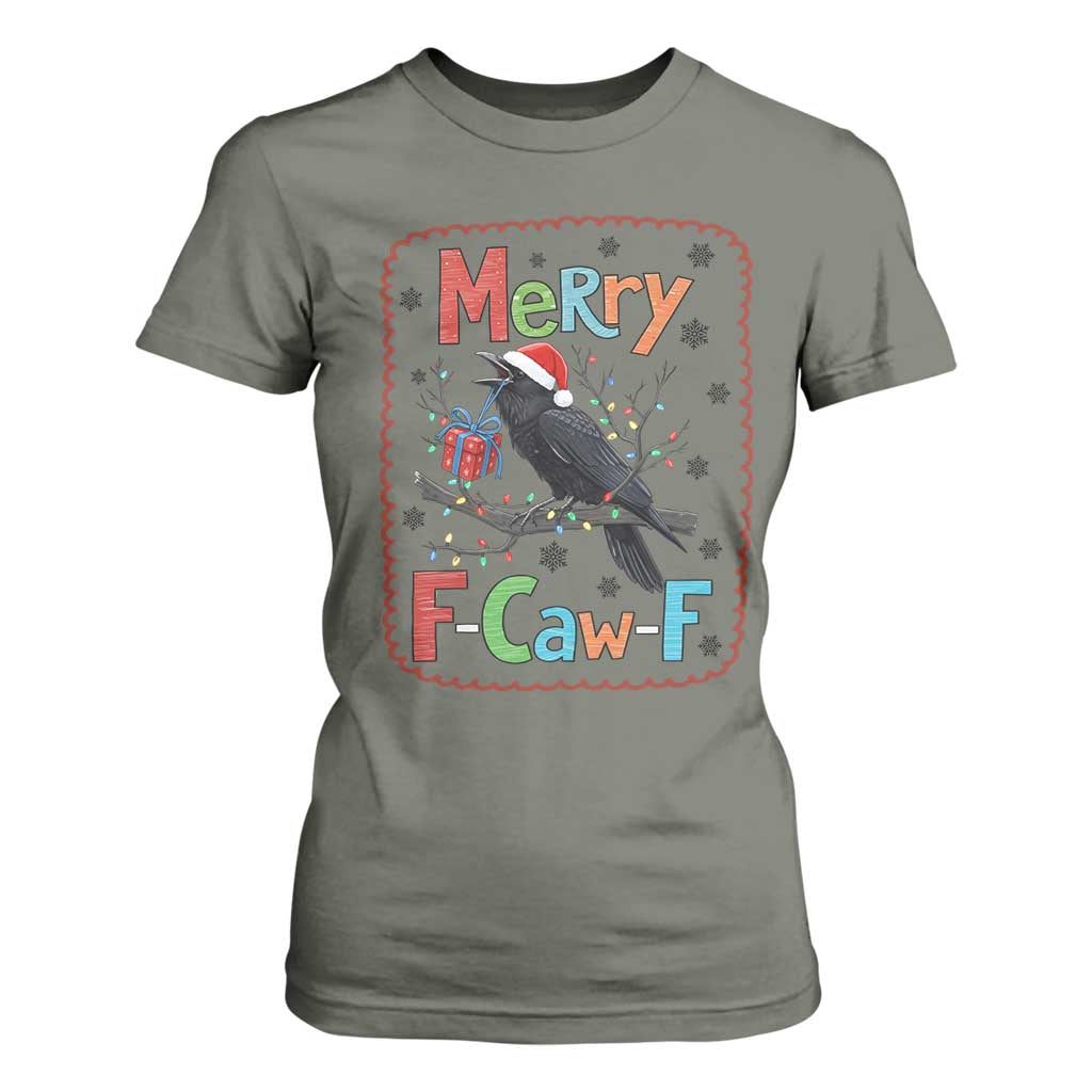 Funny Christmas Santa Raven T Shirt For Women Merry F Caw F Joke Gift TS12 Military Green Print Your Wear