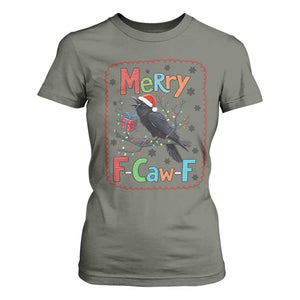 Funny Christmas Santa Raven T Shirt For Women Merry F Caw F Joke Gift TS12 Military Green Print Your Wear