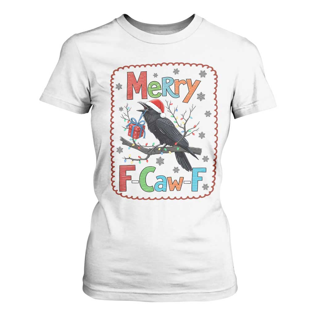 Funny Christmas Santa Raven T Shirt For Women Merry F Caw F Joke Gift TS12 White Print Your Wear