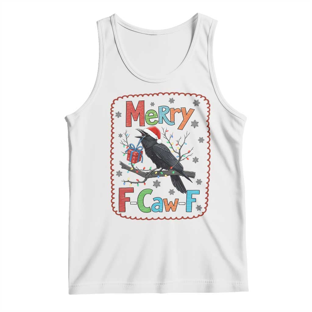 Funny Christmas Santa Raven Tank Top Merry F Caw F Joke Gift - Print Your Wear
