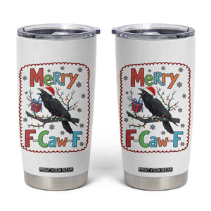 Funny Christmas Santa Raven Tumbler Cup Merry F Caw F Joke Gift - Print Your Wear