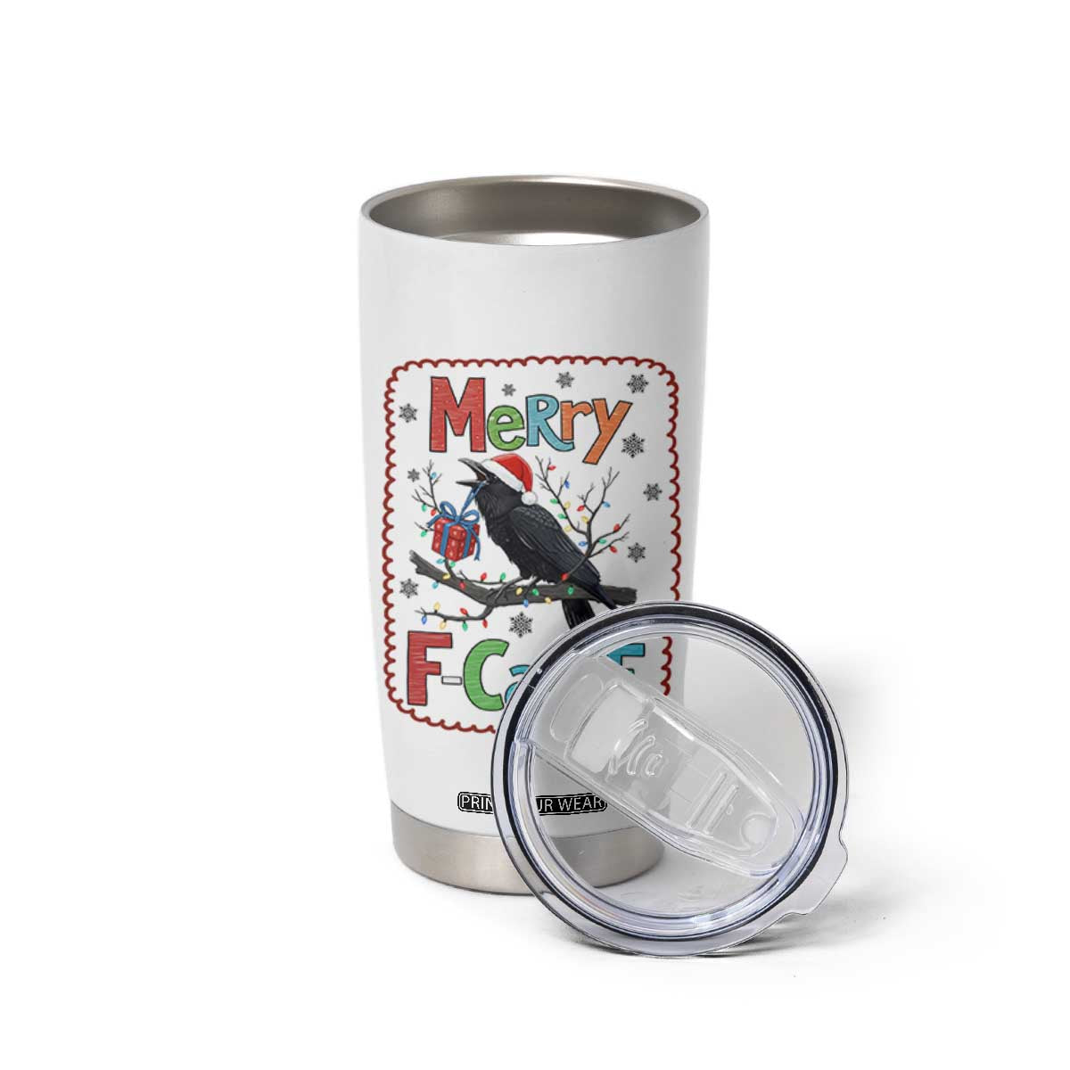 Funny Christmas Santa Raven Tumbler Cup Merry F Caw F Joke Gift TS12 Print Your Wear