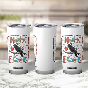 Funny Christmas Santa Raven Tumbler Cup Merry F Caw F Joke Gift - Print Your Wear
