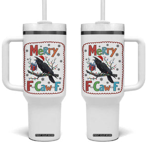 Funny Christmas Santa Raven Tumbler With Handle Merry F Caw F Joke Gift - Print Your Wear