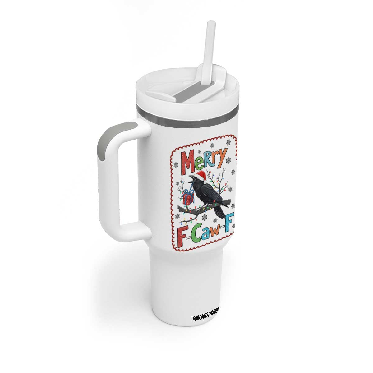 Funny Christmas Santa Raven Tumbler With Handle Merry F Caw F Joke Gift TS12 Print Your Wear