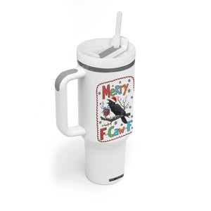Funny Christmas Santa Raven Tumbler With Handle Merry F Caw F Joke Gift - Print Your Wear