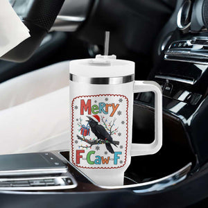 Funny Christmas Santa Raven Tumbler With Handle Merry F Caw F Joke Gift - Print Your Wear