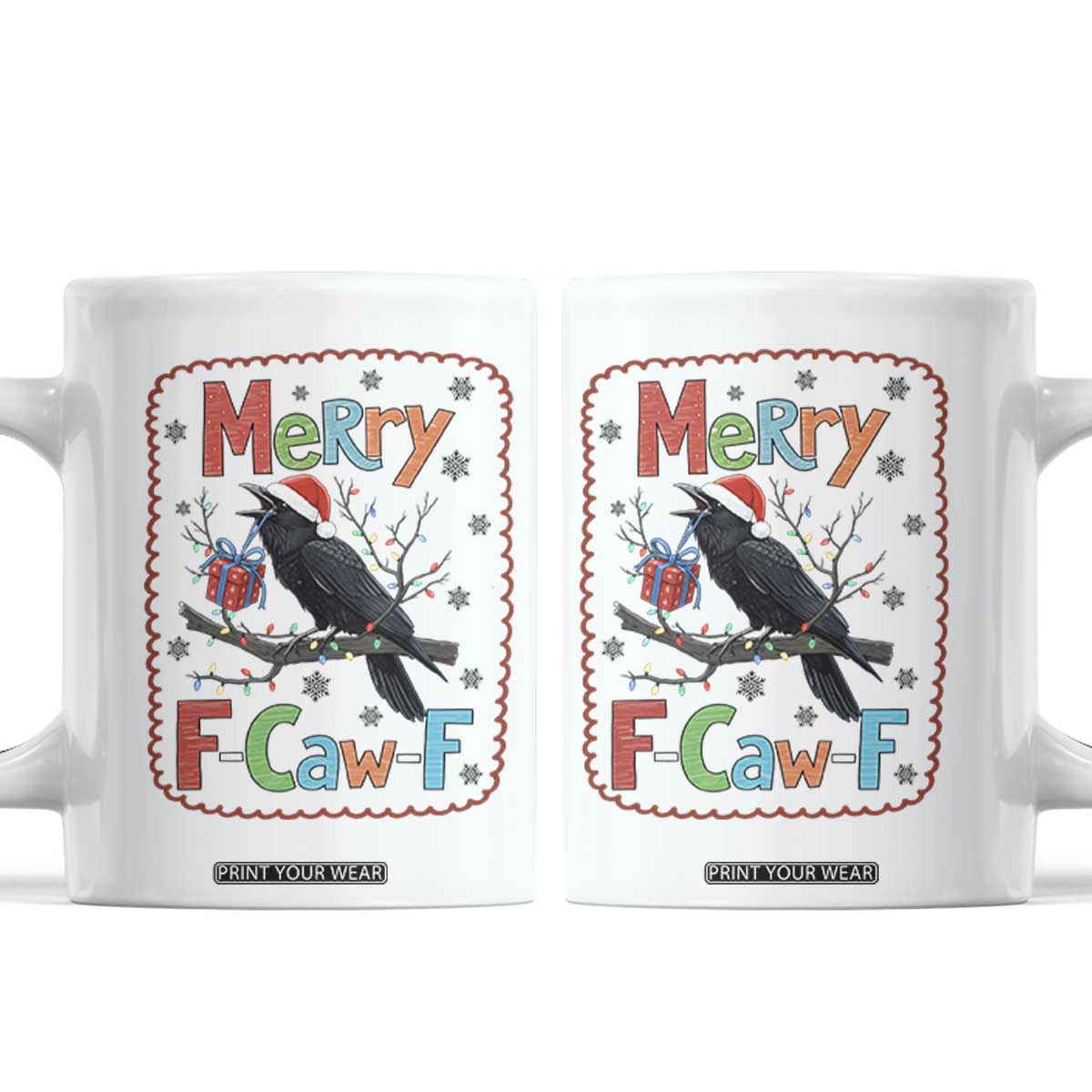 Funny Christmas Santa Raven Coffee Mug Merry F Caw F Joke Gift - Print Your Wear