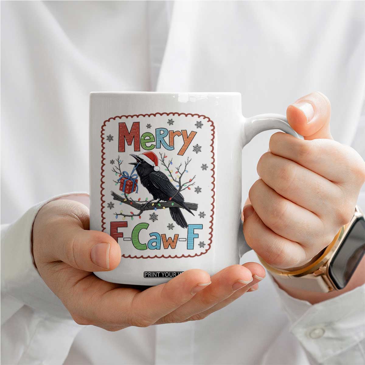 Funny Christmas Santa Raven Coffee Mug Merry F Caw F Joke Gift TS12 Print Your Wear