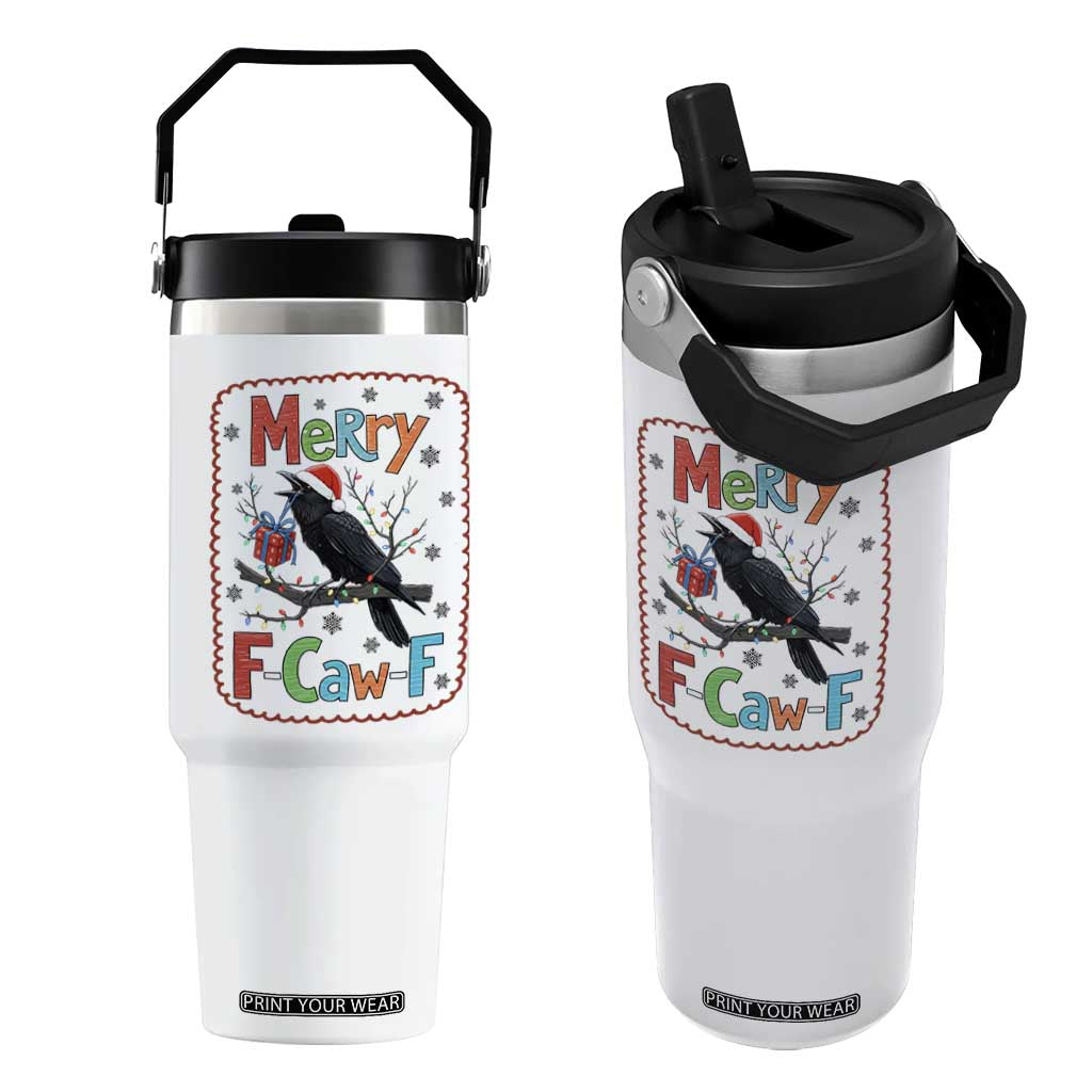 Funny Christmas Santa Raven Flip Straw Tumbler Merry F Caw F Joke Gift TS12 One Size: 30 oz White Print Your Wear