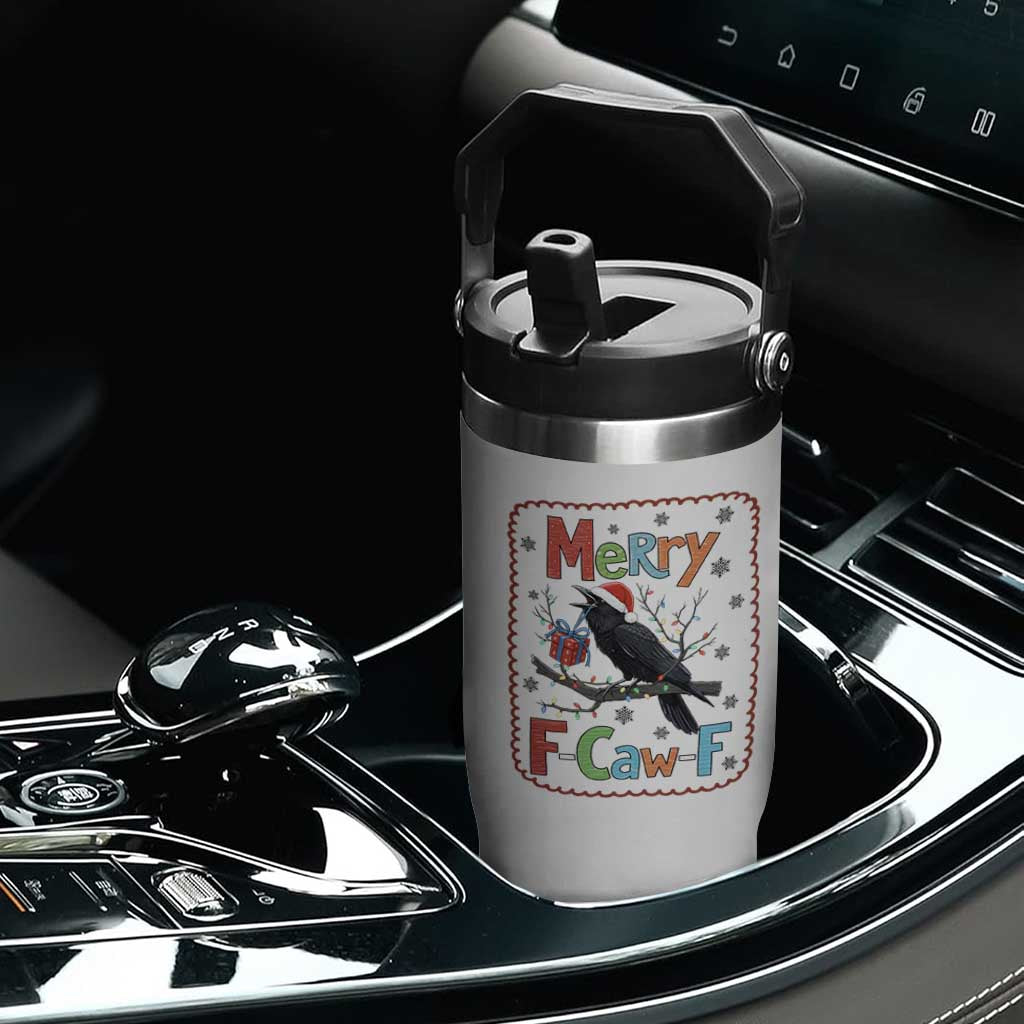 Funny Christmas Santa Raven Flip Straw Tumbler Merry F Caw F Joke Gift TS12 Print Your Wear