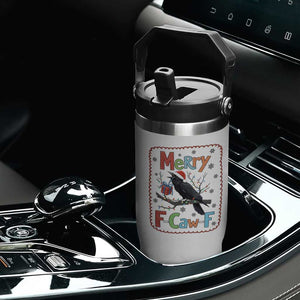 Funny Christmas Santa Raven Flip Straw Tumbler Merry F Caw F Joke Gift - Print Your Wear