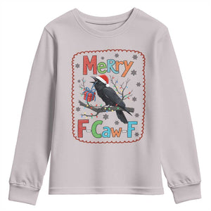 Funny Christmas Santa Raven Youth Sweatshirt Merry F Caw F Joke Gift TS12 Ice Gray Print Your Wear
