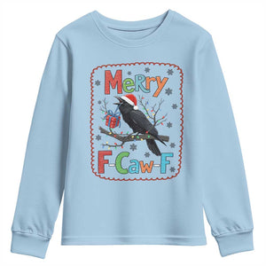 Funny Christmas Santa Raven Youth Sweatshirt Merry F Caw F Joke Gift TS12 Light Blue Print Your Wear