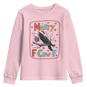 Funny Christmas Santa Raven Youth Sweatshirt Merry F Caw F Joke Gift TS12 Light Pink Print Your Wear