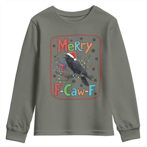 Funny Christmas Santa Raven Youth Sweatshirt Merry F Caw F Joke Gift TS12 Military Green Print Your Wear